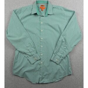 Egara Shirt Mens 17.5 36/37 Tall Slim Fit Button Up Green Gingham Long Sleeve